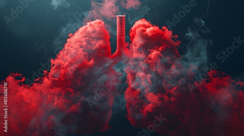 Red smoke formation shaped as human lungs.