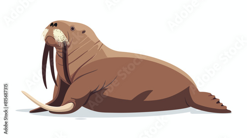 Walrus flat vector illustration. Nautical polar carnie photo