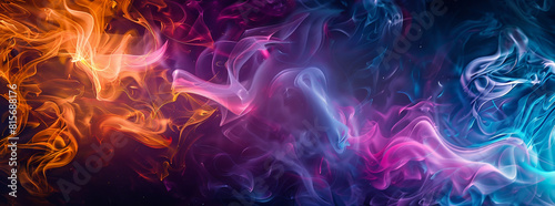  a dynamic abstract composition showcasing bold movements of smoke against a dark background. The smoke should twist and turn, creating an energetic and mesmerizing display.