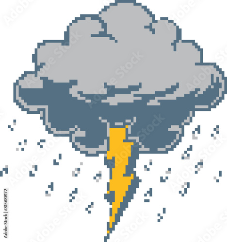 Storm Cloud Bolt Pixel Art Icon