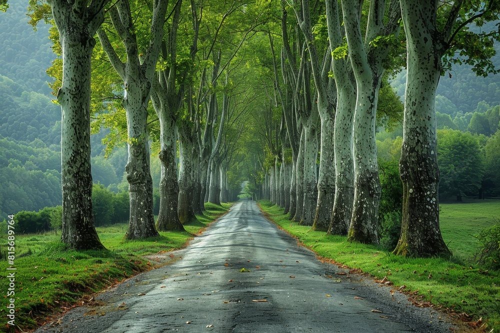 Poplar Tree Lined Road: Symmetrical rows of trees along a country road. Poplar Tree Lined Road: Symmetrical rows of trees along a country road.