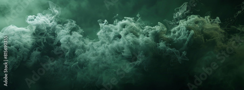 green smoke cloud on black background, green color, banner design, dark background, dark green, cinematic lighting, volumetric light, octane render, photorealistic, 