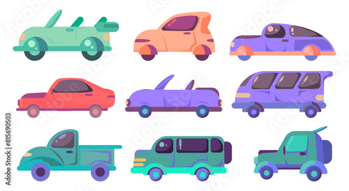 car illustration set with 90s retro colors