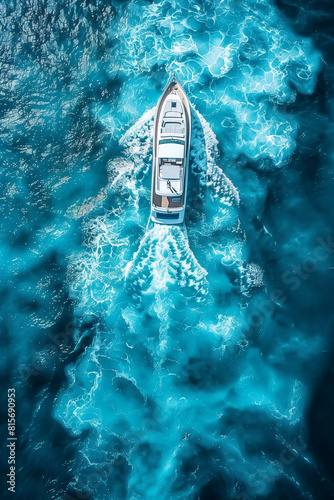 Top down view on yacht in the sea vacation and summer holiday concept