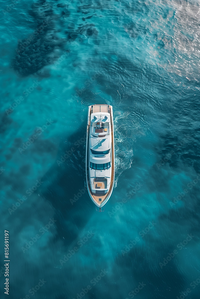 Top down view on yacht in the sea vacation and summer holiday concept