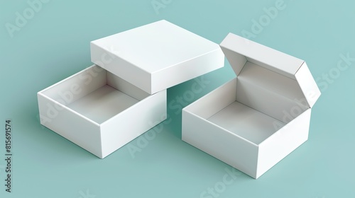 Two white open boxes on a pale blue background.

 photo