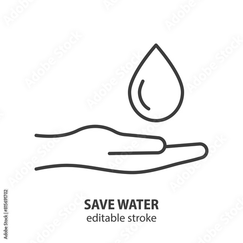 Save water line icon. Hands holding drop of water vector symbol. Hygiene illustration. Editable stroke.