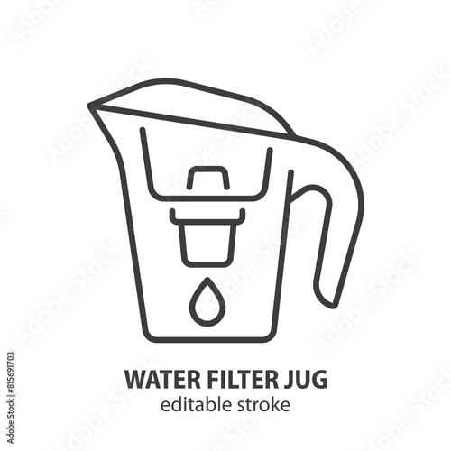 Water filter jug line icon. Water purification vector symbol. Editable stroke.
