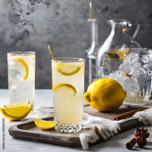 a lemonade is garnished with ice and spices photo