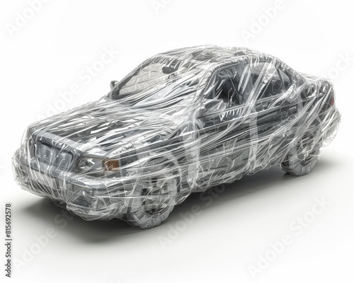 Car wrapped in a transparent protective case as a concept for insurance 