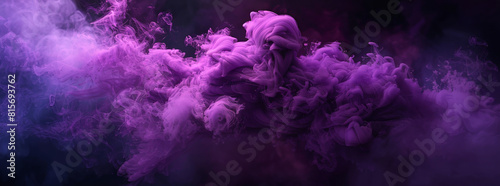 purple smoke cloud on black background, banner design, dark background, cinematic lighting, volumetric light, photorealistic