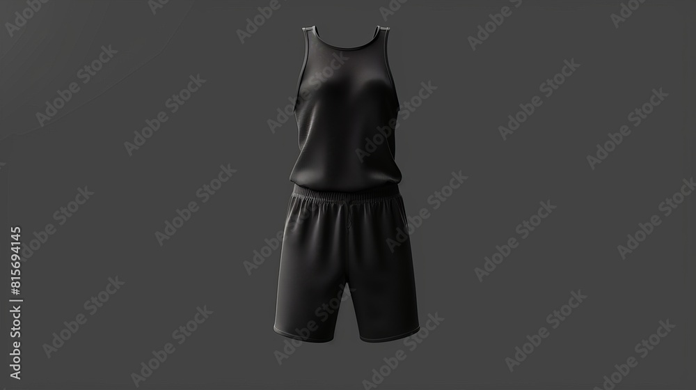 Jumpsuit with shorts and sleeveless top realistic mockup. Black female apparel mockup. Girls nightwear, summer clothes, isolated outfit design. Jumpsuit with shorts and sleeveless top realistic mockup. Black female apparel mockup. Girls nightwear, summer clothes, isolated outfit design.