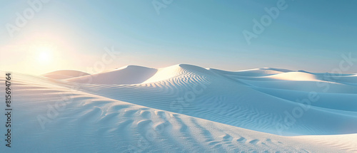 Premium nature photography, prime lens, wide shot, contemporary, current, very modern background, wallpaper, texture, backdrop of huge sand dunes in the desert, isolated. Sunny, bright, clear blue sky
