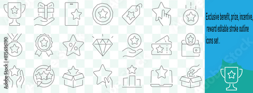 Exclusive benefit, prize, incentive, reward editable stroke outline icons set 