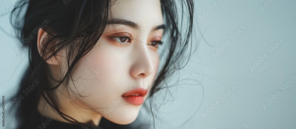 portrait of a Chinese girl. portrait of a beautiful Japanese woman. sunlight and glare. copy space. light background portrait of a Chinese girl. portrait of a beautiful Japanese woman. sunlight and glare. copy space. light background