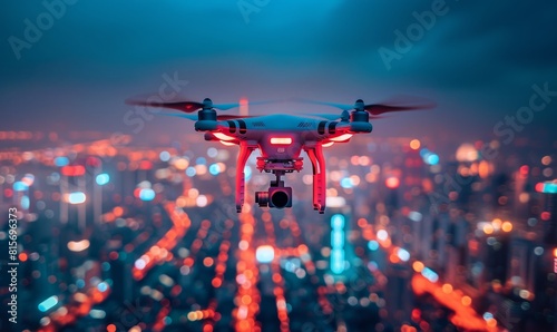 high angle view of city scape at night by managing autonomous drone © Onchira