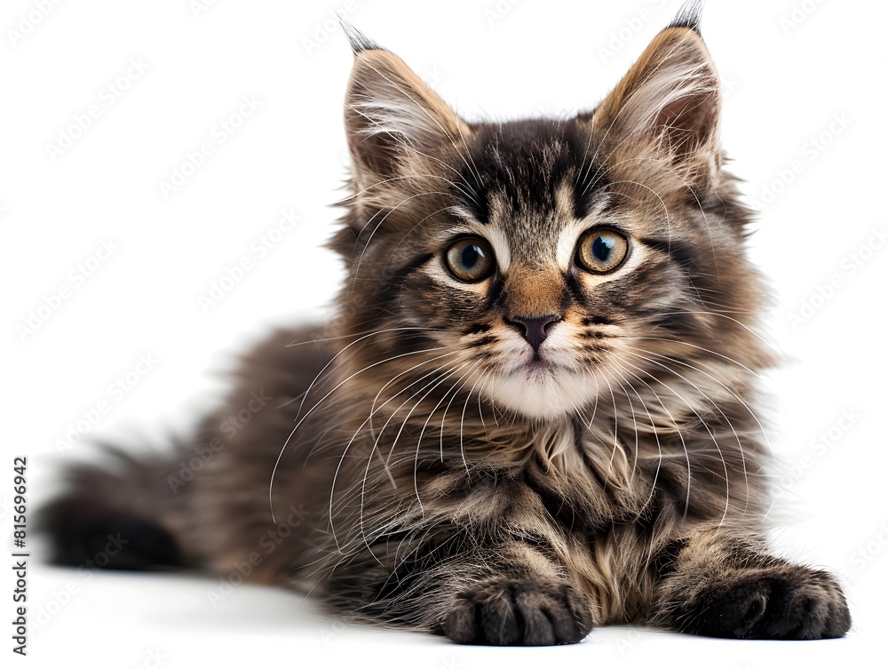 Adorable Domestic Cat Kitten Gazing Curiously on White Background