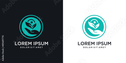 Modern and simple ecological circle Design template with hands and plants. environmental logo and the growth of life movement.