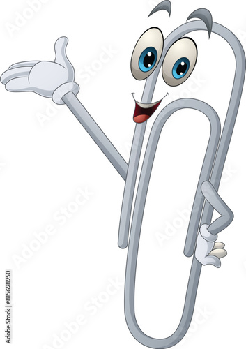 Cartoon paper clip character waving hand