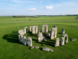 Drone view of Stonehenge and Wiltshire Countryside in England, UK. The stone circle dates to 3000 BC and is one of the best known ancient wonders of the world and UNESCO World Heritage Site.