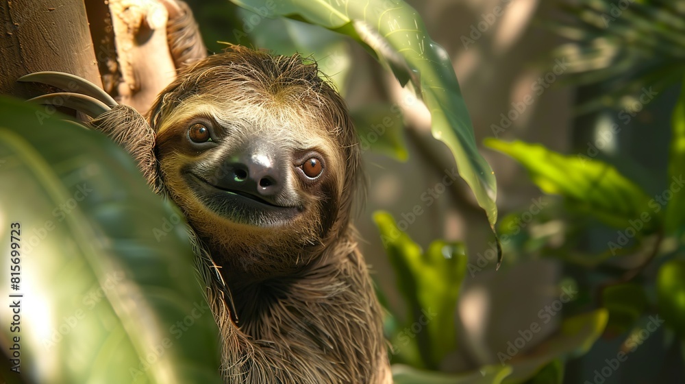 Fototapeta premium Friendly sloth mockup cute animal wildlife promotion template