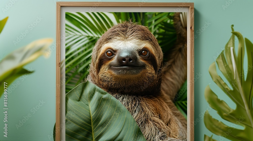 Fototapeta premium Friendly sloth mockup cute animal wildlife promotion template