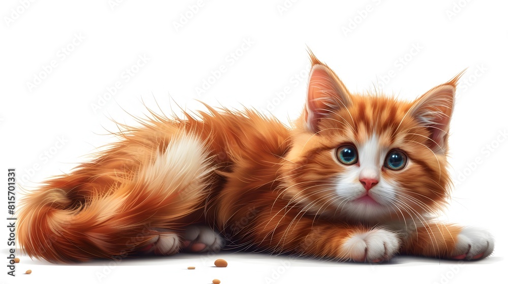 Adorable Ginger Cartoon Cat Resting on White Background Adorable Ginger Cartoon Cat Resting on White Background