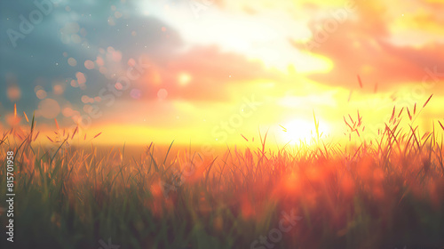 summer sunset with waving wild grass in sunlight background.generative ai