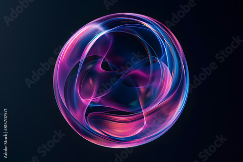 Holographic blob bubble shape in neon colors effect isolated on black background © Oksana
