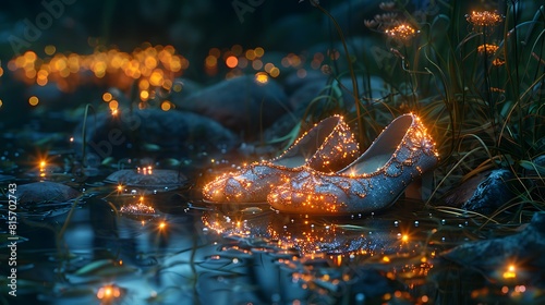 Embellished ballet flats, sparkling like jewels under the soft glow of a moonlit garden, exuding an air of ethereal beauty and grace. © Talhamobile