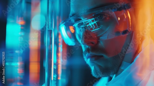 Wallpaper Mural Closeup half body of a medical researcher with Glow HUD big icon of persistent cough pathology Torontodigital.ca