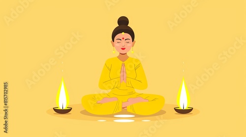 Serene meditation with candles on a warm yellow background © volga