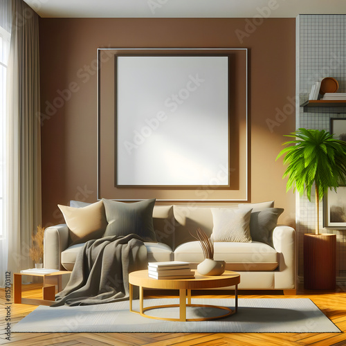 3d render of a room, Frame mockup, Living room wall poster mockup. Interior mockup