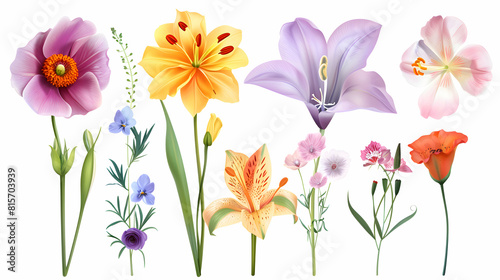 flowers set isolated on white background. generative Ai