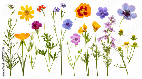 summer flowers purple  white  orange and pink on white background generative Ai