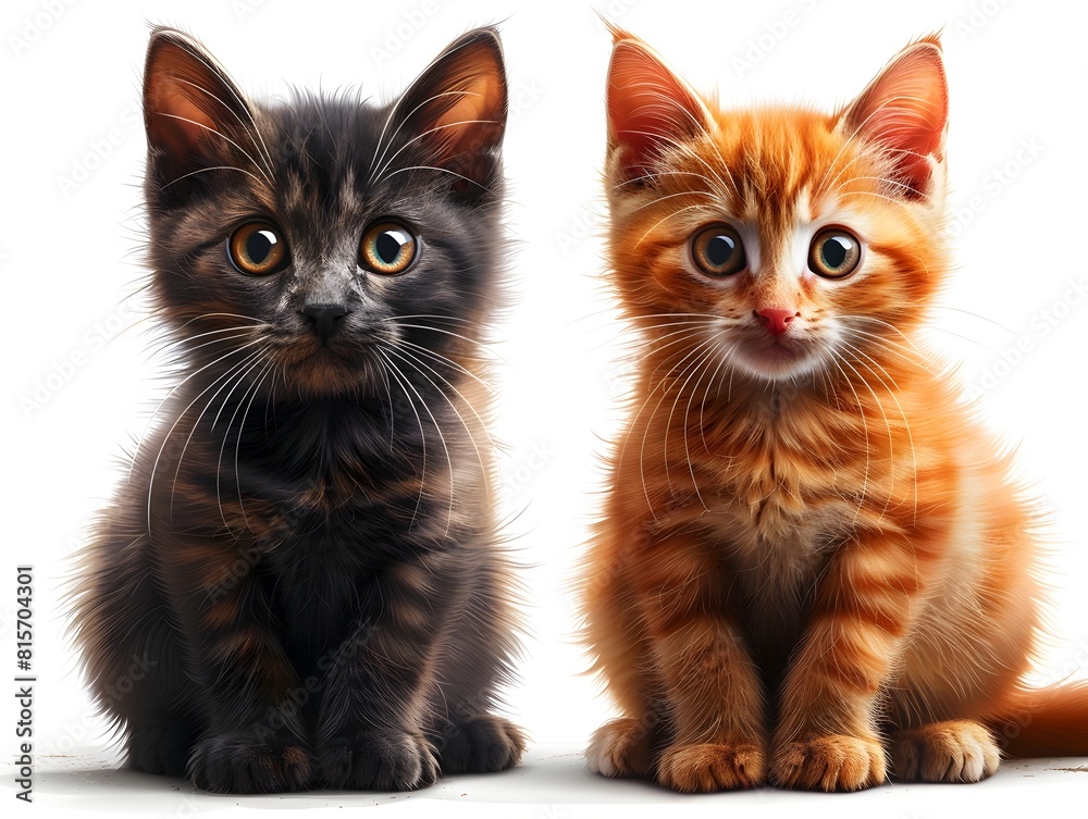 Cute Kittens in Studio Shot with Contrasting Fur Colors