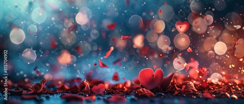 Delicate fragments of a heart scattered on a twinkling bokeh canvas, conveying a sense of loss and sorrow photo
