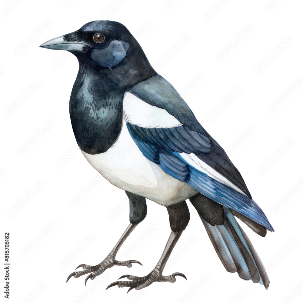 Magpie watercolor isolate illustration png.