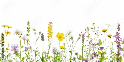 wildflowers decoration floral flatlay on white background
