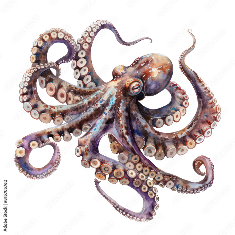 Obraz premium Octopus watercolor isolate illustration png.