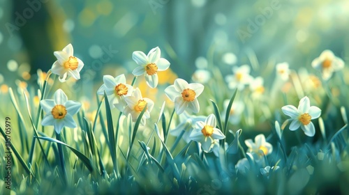 Bright and lovely daffodils in the spring photo