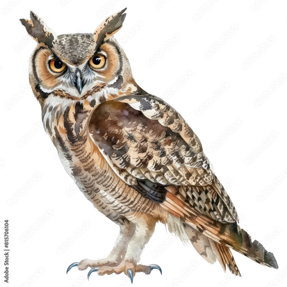 Fototapeta premium Owl watercolor isolate illustration png.