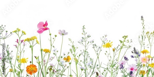 wildflowers decoration floral flatlay on white background