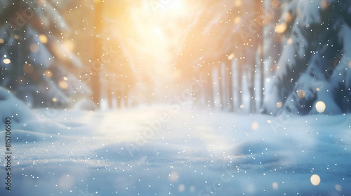 winter landscape with sunset in forest background,christmas background,generative ai photo