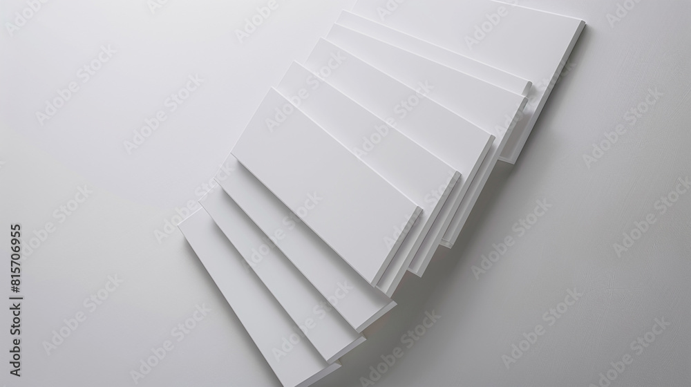 Obraz premium A gallery showcasing a staggered array of seven plain white frames, each shifted slightly to create a cascading visual effect.