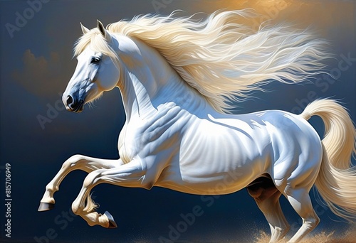 The Dynamic Elegance of a White Stallion in Motion