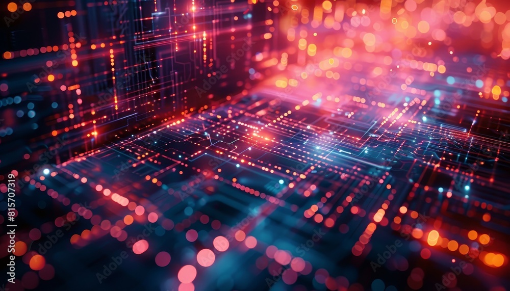 Vibrant digital technology background with geometric patterns and neon lights, evoking a sense of energy and modernity. Vibrant digital technology background with geometric patterns and neon lights, evoking a sense of energy and modernity.