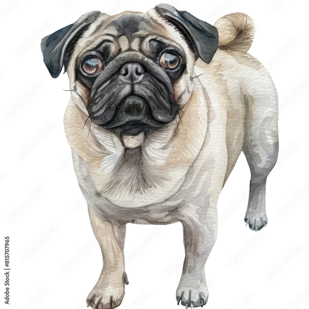 Pug watercolor isolate illustration png. Pug watercolor isolate illustration png.