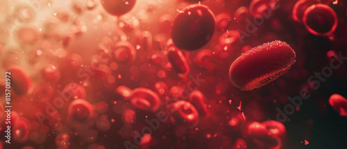 Artistic depiction of vibrant red blood cells in motion within the bloodstream.