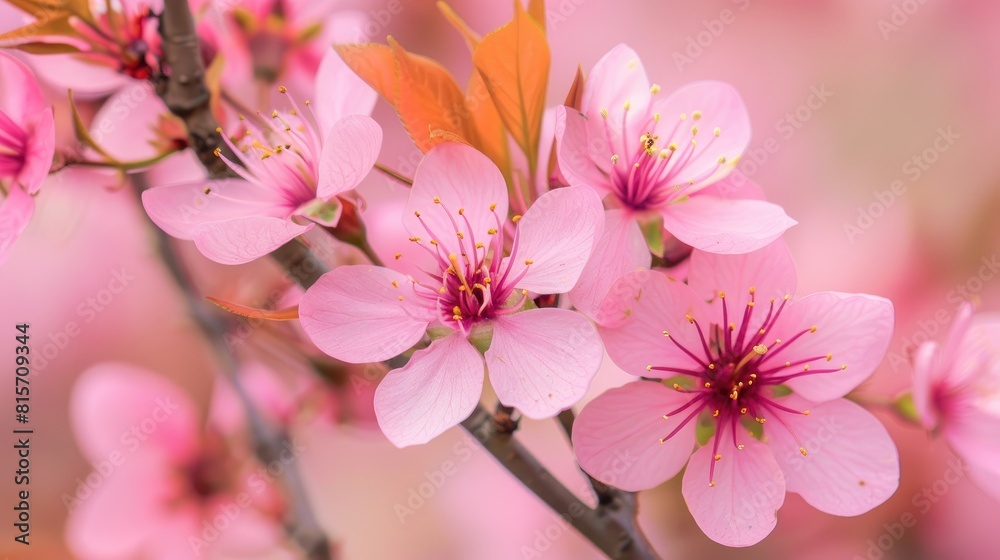 Pink plum blossoms in the spring